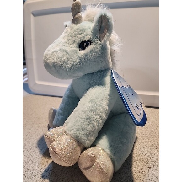 The Bear Factory Winged Unicorn-Blue & Sparkly Silver w/Mane And Horn - Picture 7 of 7